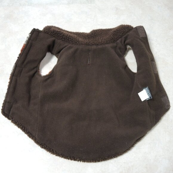 Dog Thick Fleece Coat w/ Pockets Rust Red, Brown & Ivory Check Pattern Size S/M - Picture 4 of 14